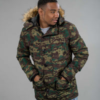 Winter Parka Camo Jacket with Faux Fur Hood