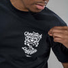 Close Up of Front Detail of Black Chopstick T Shirt