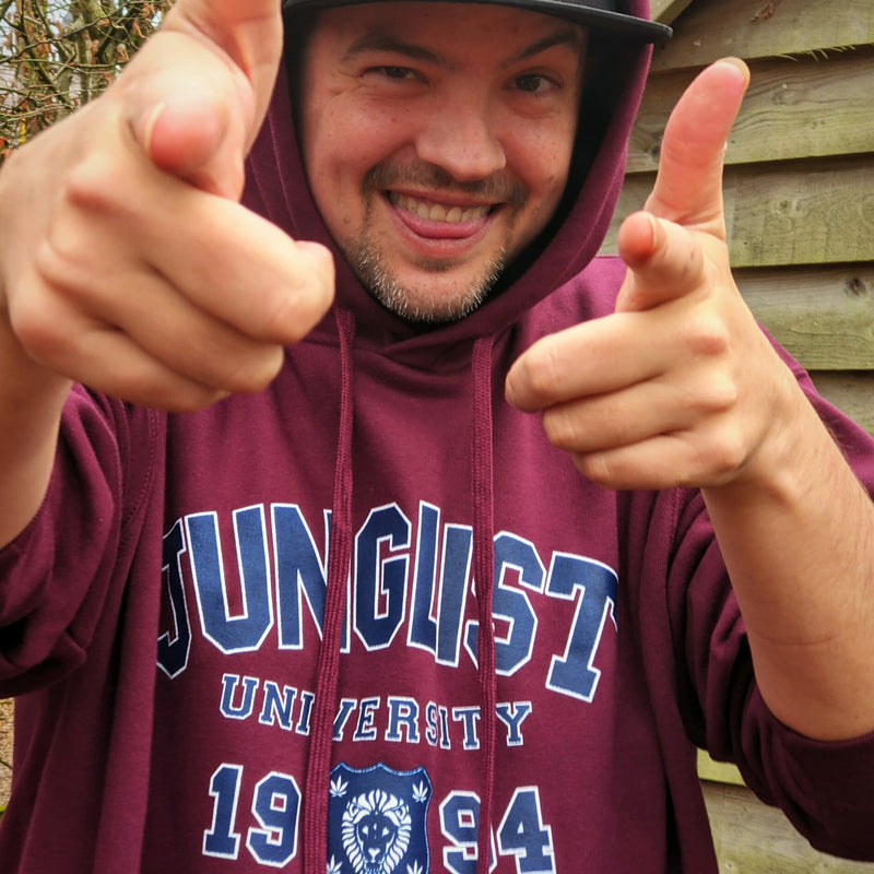 Burgundy Hooded Top with Blue and White University Print