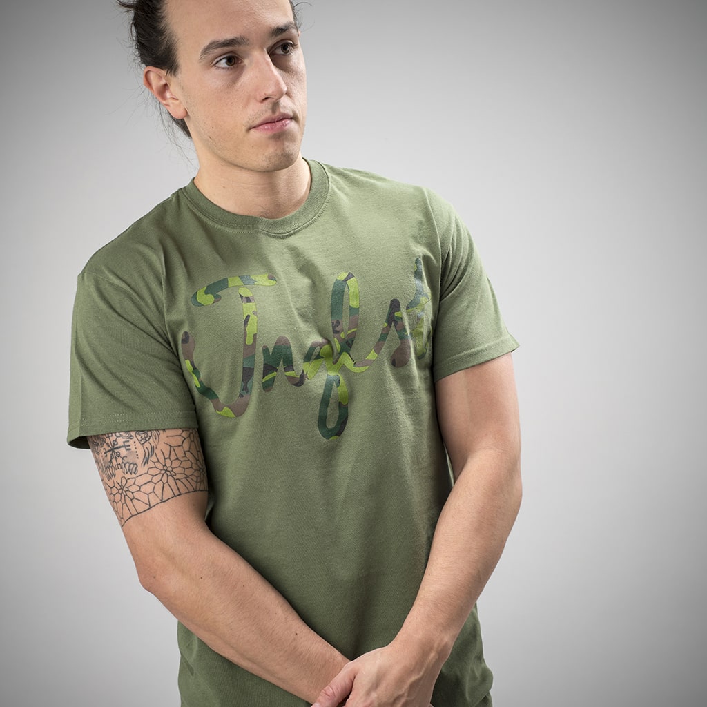 Green Heavy Cotton T Shirt with Junglist Camo Design