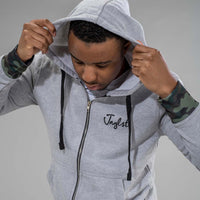 Junglist King Grey Zip Hoodie with Hood up