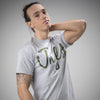 Grey T Shirt with Jnglst Clothing Camo Print on the Front