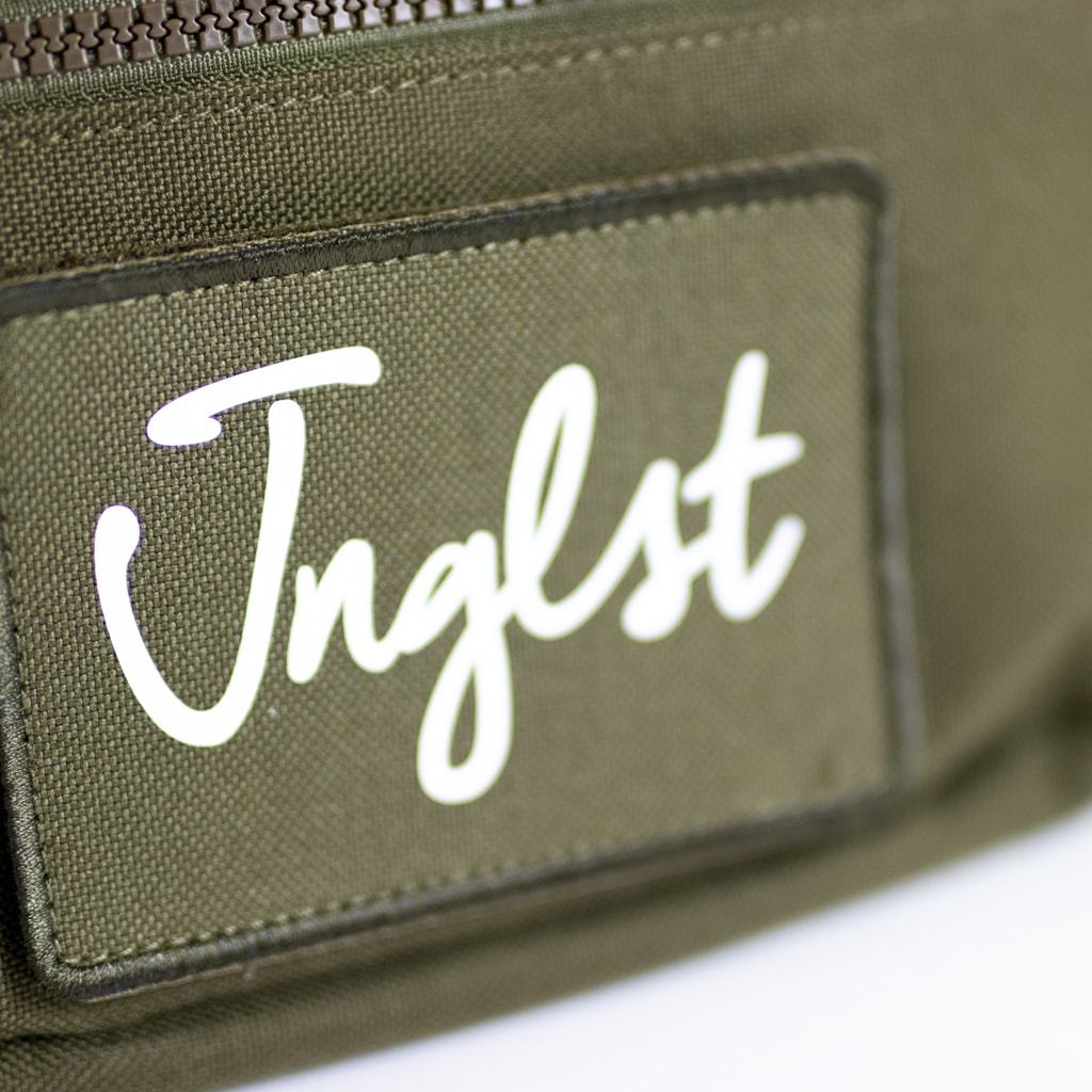 Close up of Front of Junglist Bag with Jnglst Clothing Logo