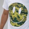 Camo Smiley White Junglist T-Shirt Close Up