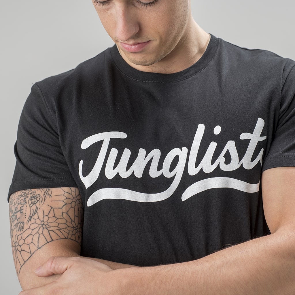 Black Junglist T-Shirt with white Front Print