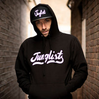 Model Wearing Junglist Script Remix Black Pullover Hoody by Junglist Network