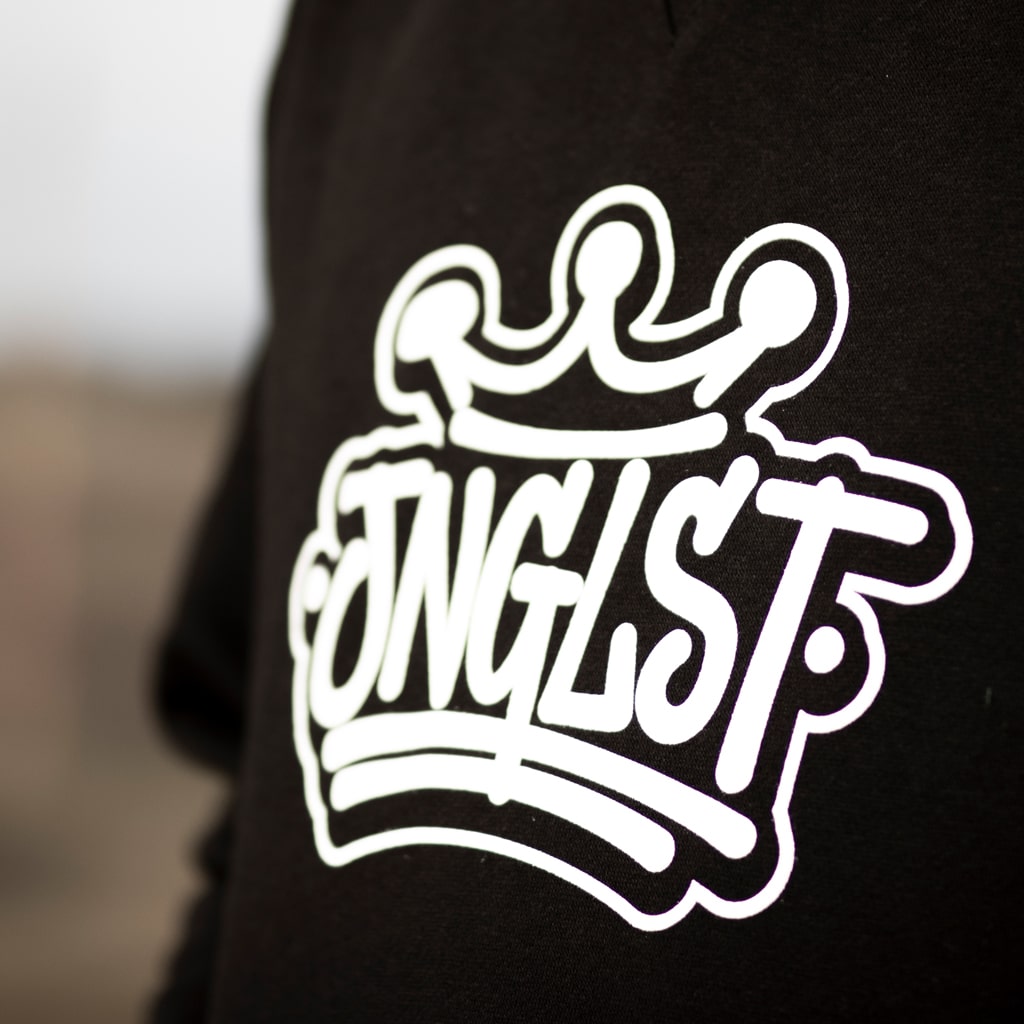Close up of our Junglist Crown Old Skool Black Hoody