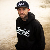 Black Pullover Junglist Script Hoody by Jnglst Clothing