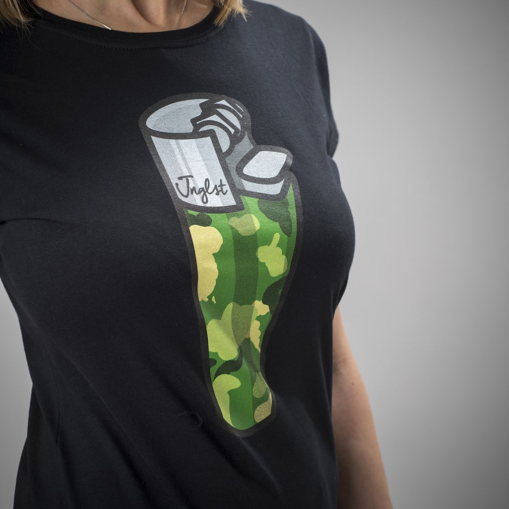 Model Wearing Junglist and Drum and Bass Lighter T-Shirt, from Jnglst Clothing