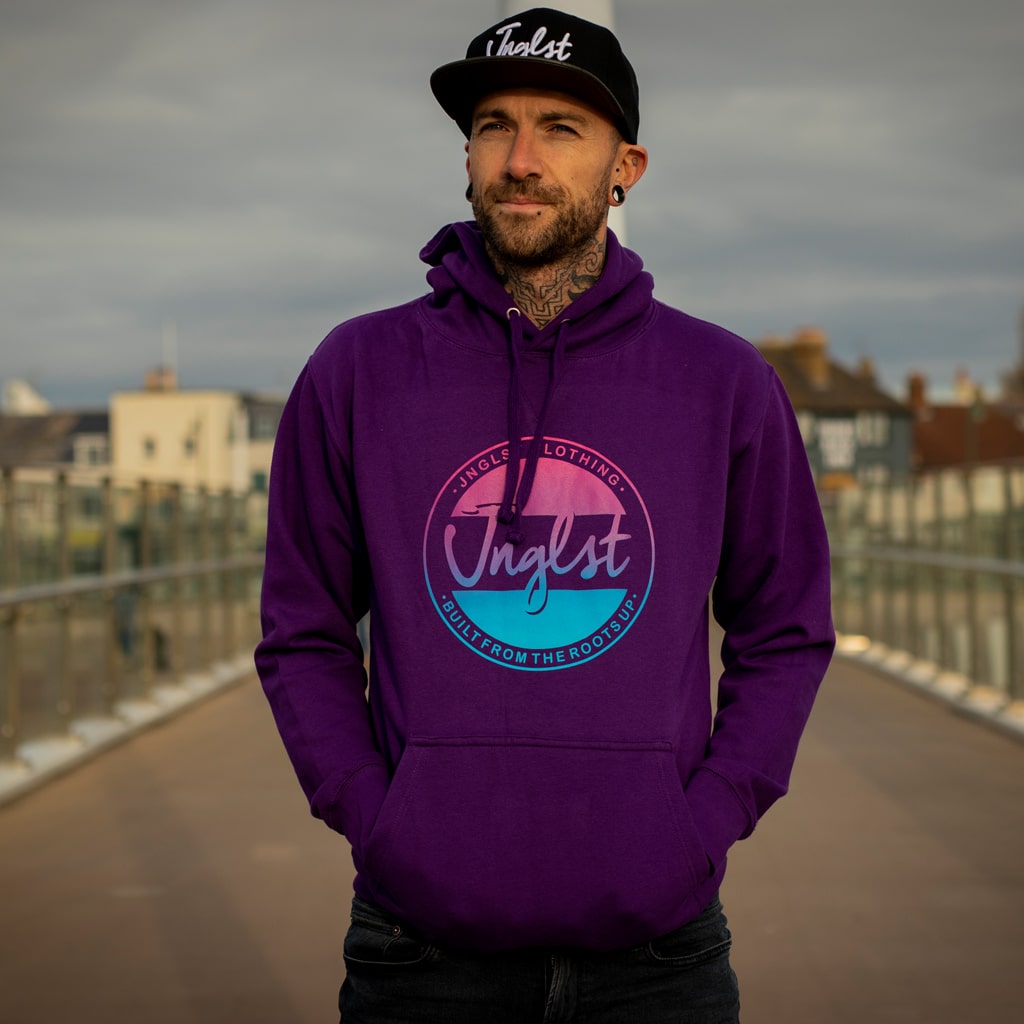 Purple Streetwear Hoodie for Junglists With Fader Design On The Front