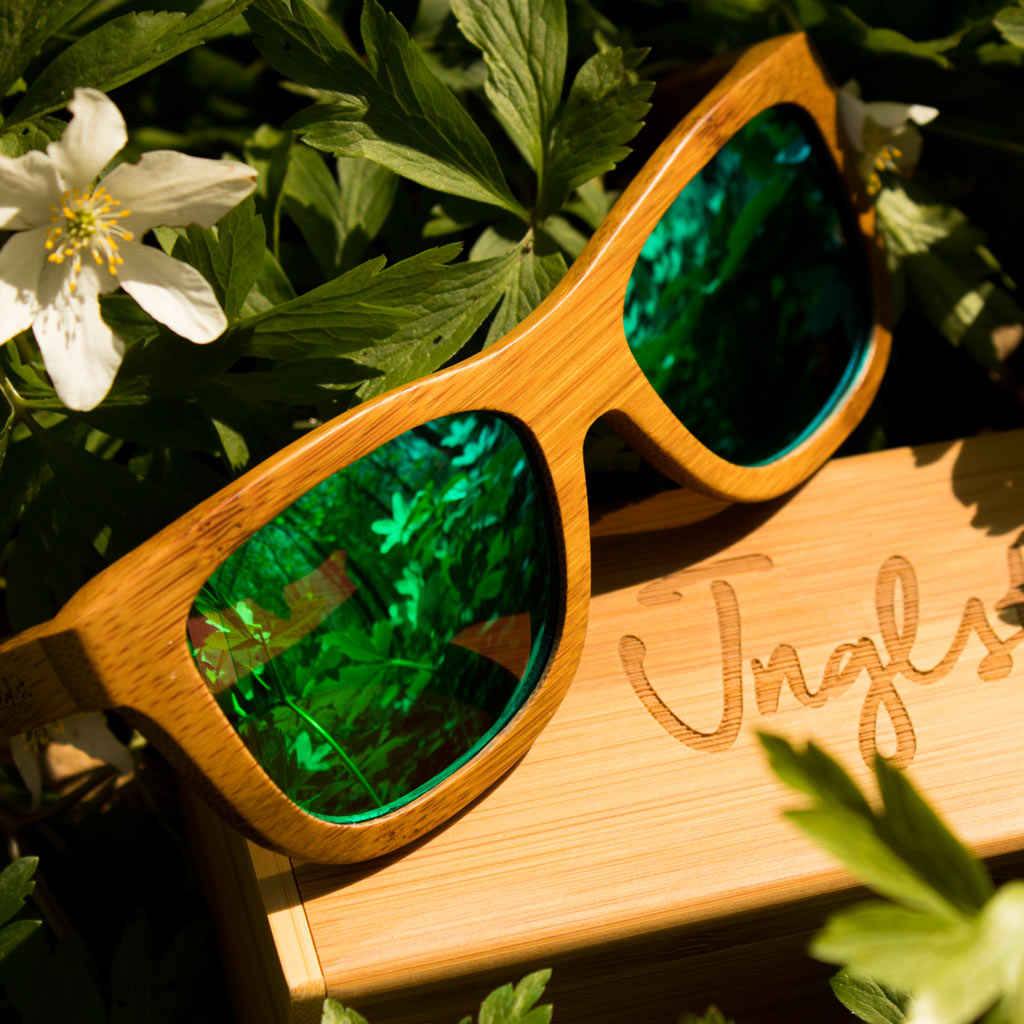 Original Jnglst Bamboo Sunglasses with green lenses