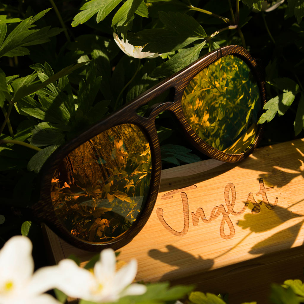 Orange Lense Bamboo Sunglasses