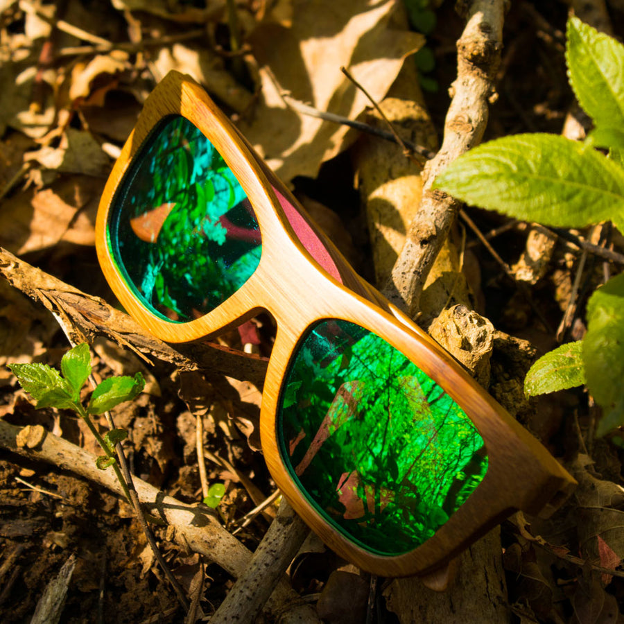 Original Jnglst Bamboo Sunglasses with green lenses
